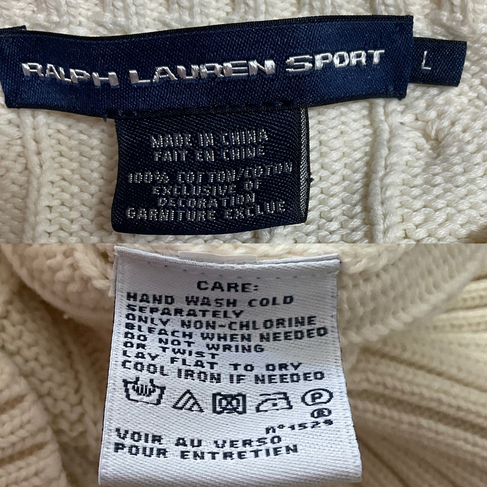 Ralph Lauren Sport Cable-Knit Cotton Crewneck Ivory Jumper Size Large old money - Picture 15 of 16